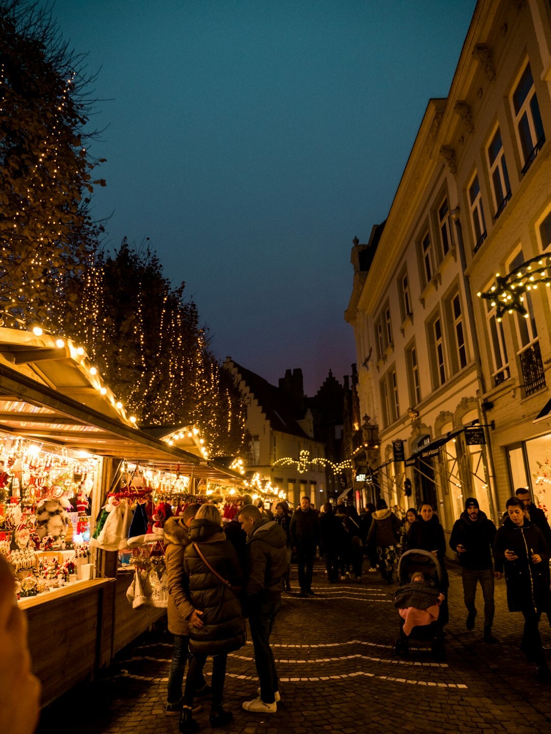 Danish Christmas market with lights and market stalls